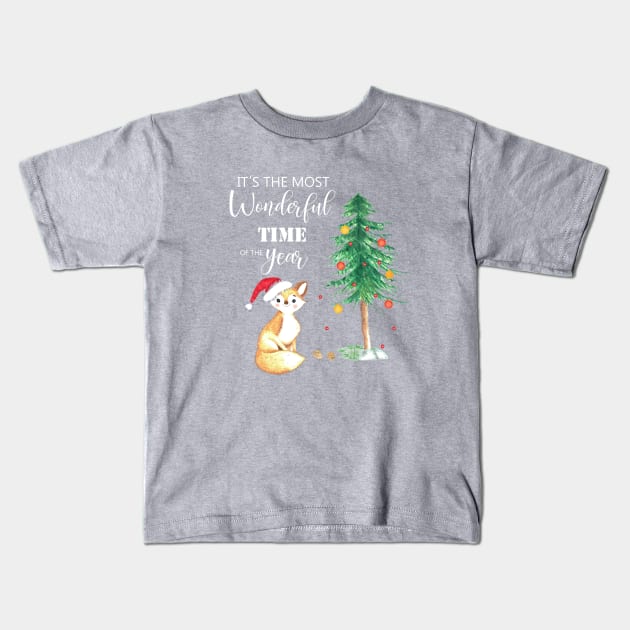 It's the most wonderful time of the year christmas fox and tree Kids T-Shirt by LatiendadeAryam